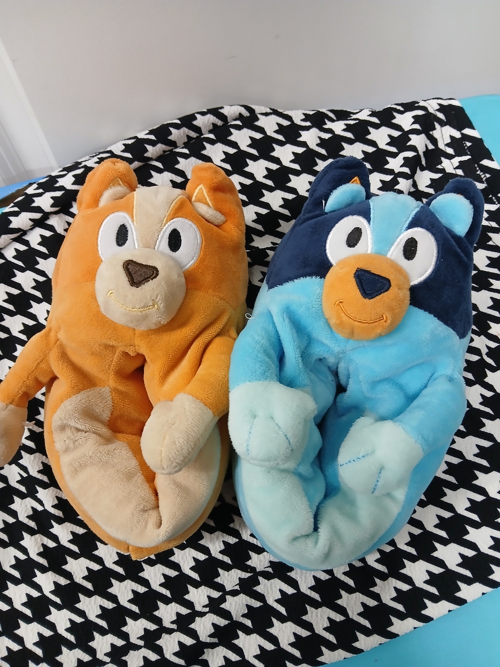 Plush Animal Kids One-Piece Slippers - Orange and Blue